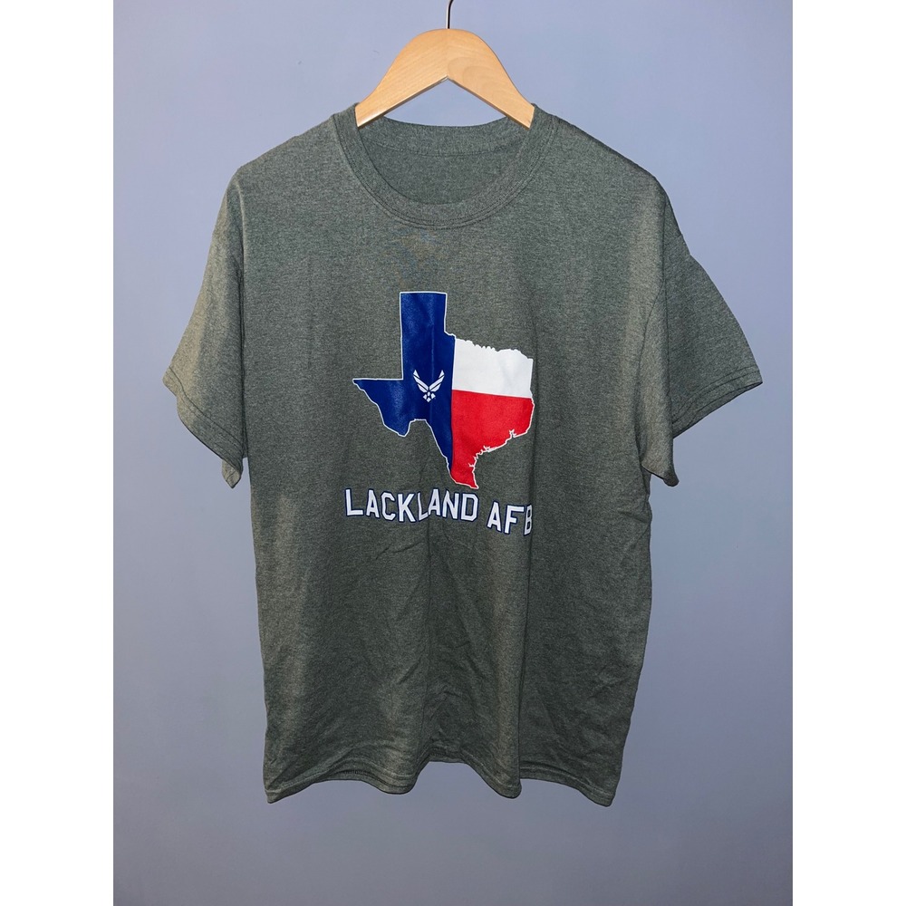 Lackland AFB Texas Flag Graphic T Shirt Men's Green Short Sleeve‎